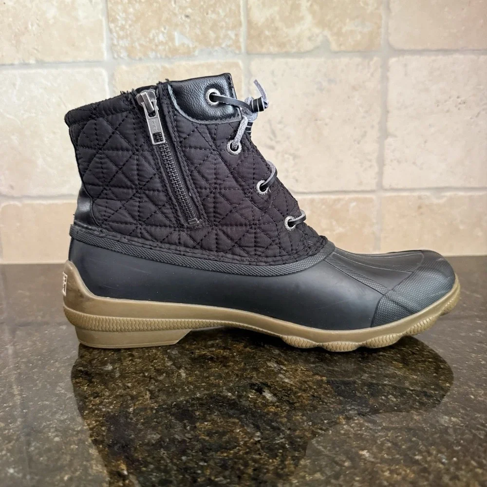 Sperry‎ Quilted Nylon Duck Boots Size 9M Women's Black STS81733 Waterproof